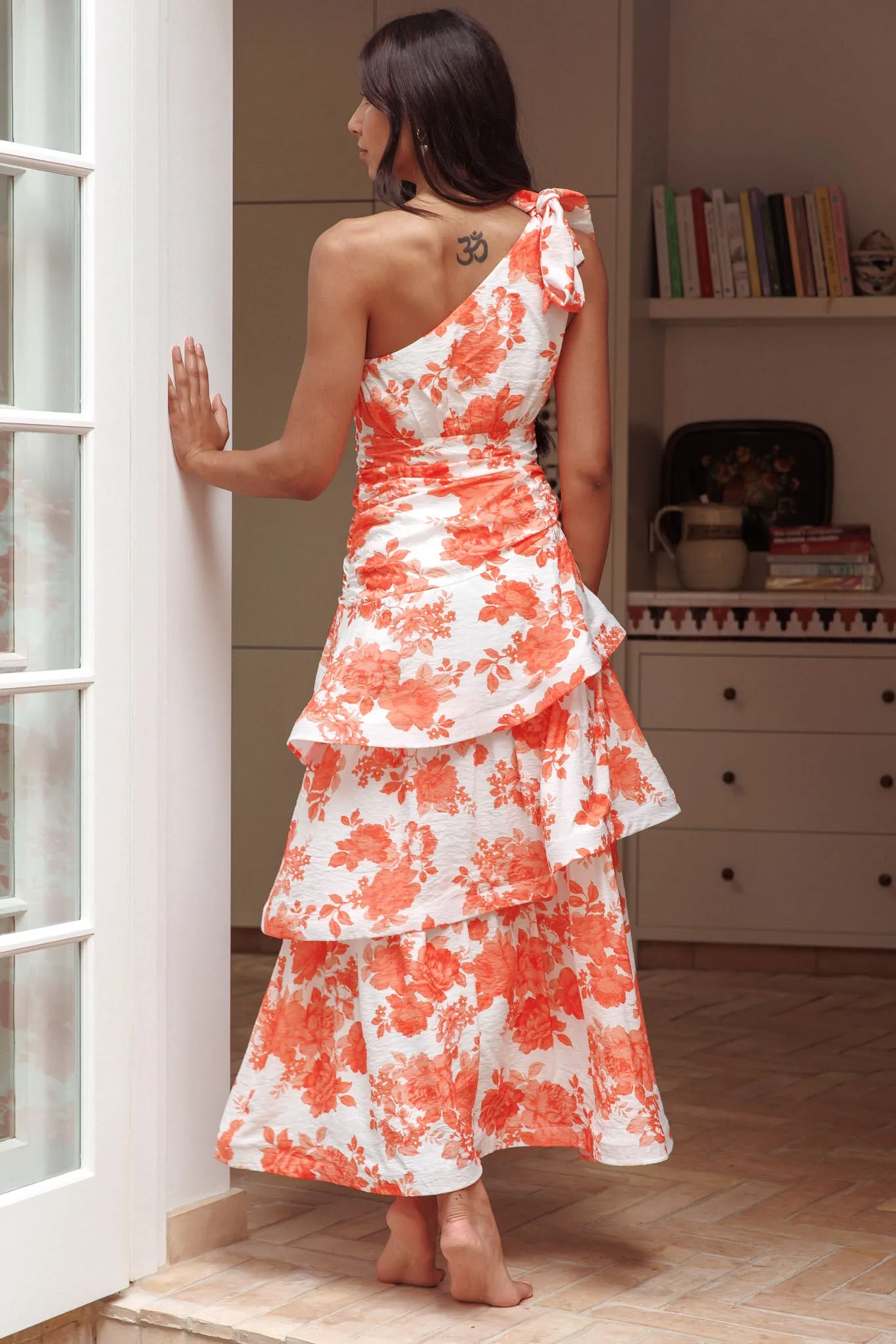 Kenny One Shoulder Tiered Maxi Dress Orange