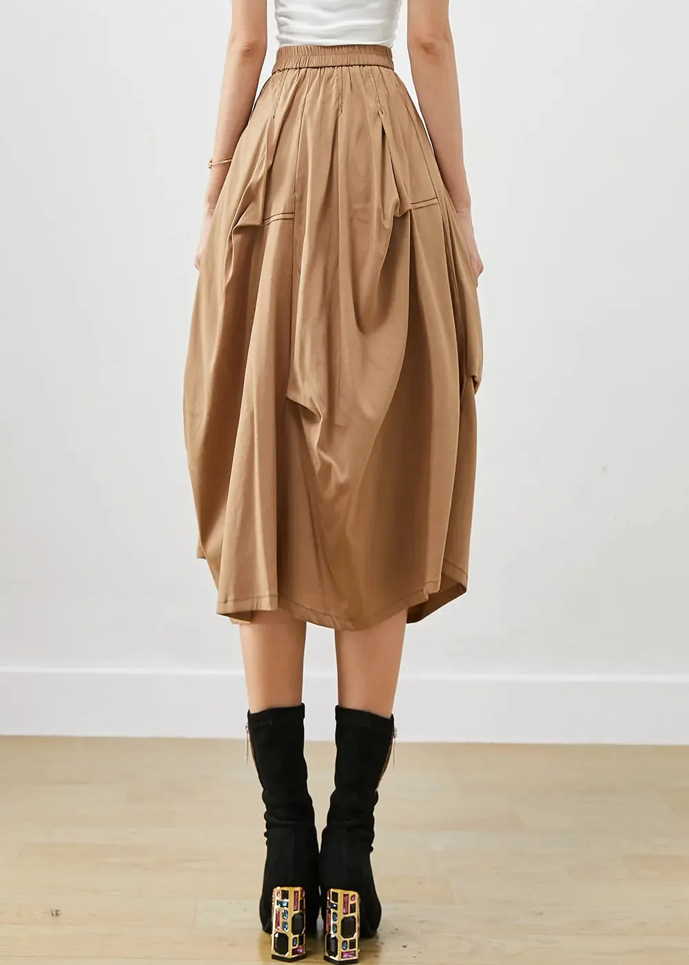 Khaki Asymmetrical Cotton Skirt Fall