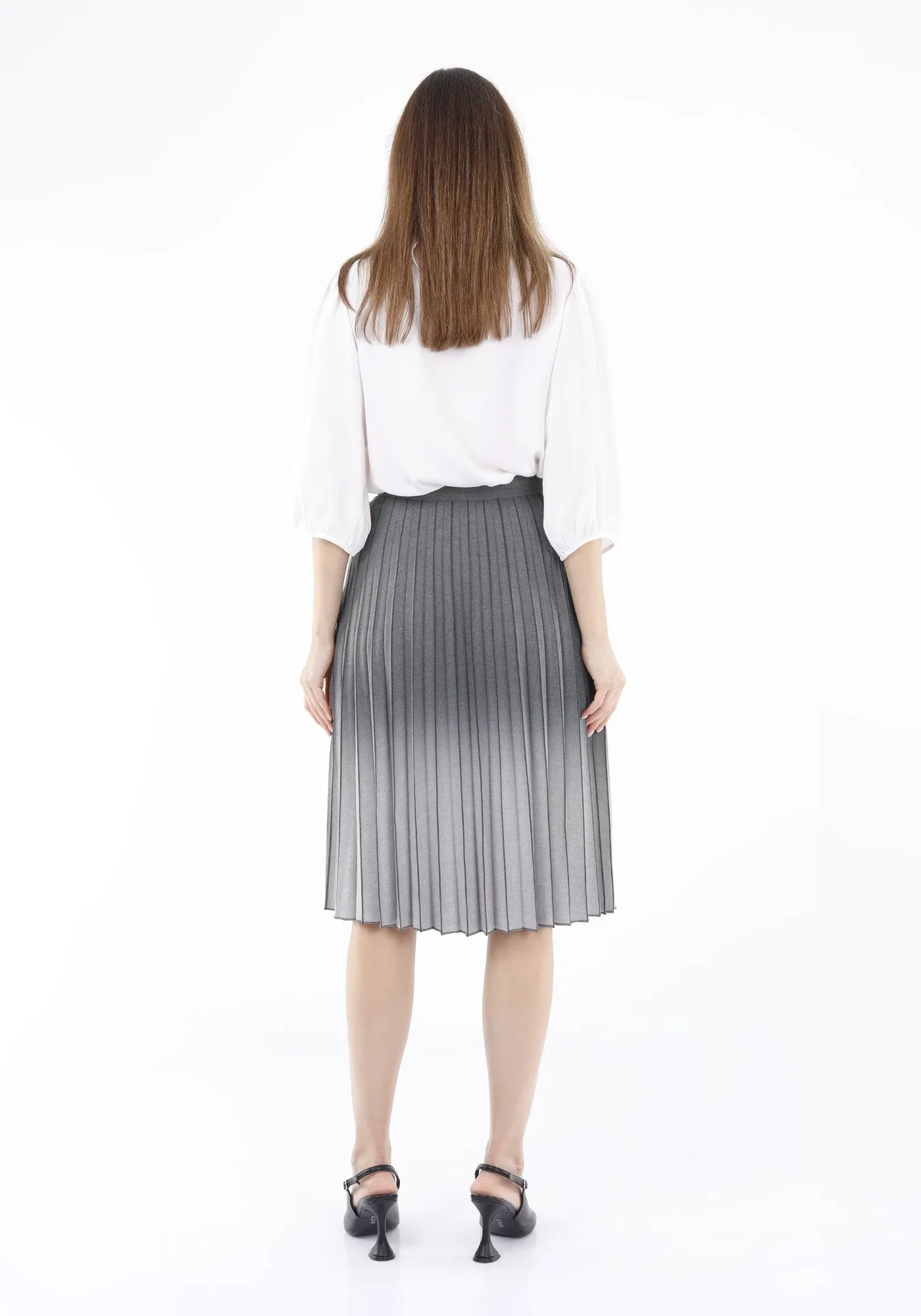 Light Grey High Waist Plisse Pleated Midi Skirt