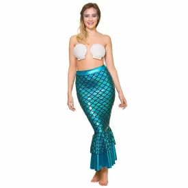 Long Blue Mermaid Skirt Fish Scales Tail Fancy Dress Costume