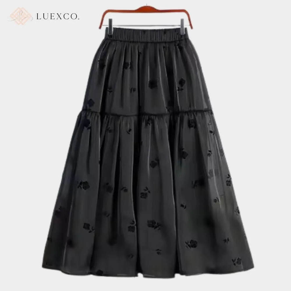 Luexco Mid Length Chiffon Floral Skirt