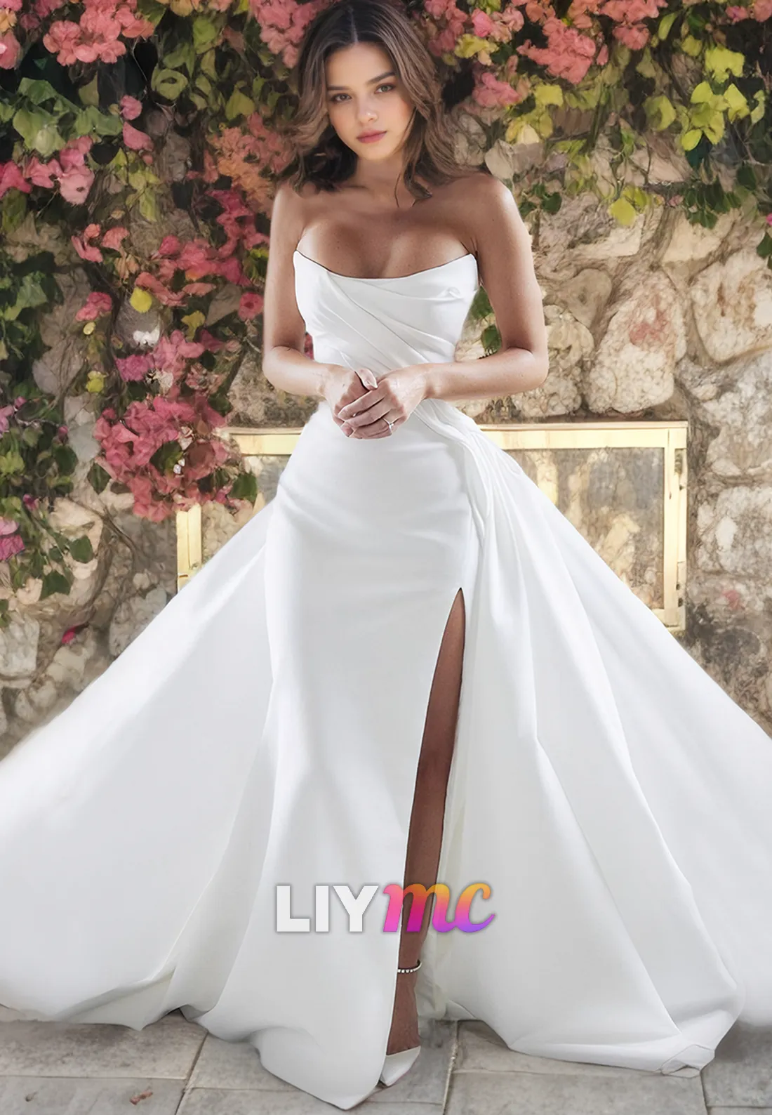 LW377 - Strapless Detachable Skirt Satin Mermaid Wedding Dress