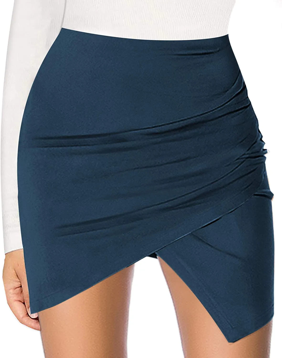 MANGOPOP Women's Basic Faux Suede High Waist A-line Mini Pencil Bodycon Skirt