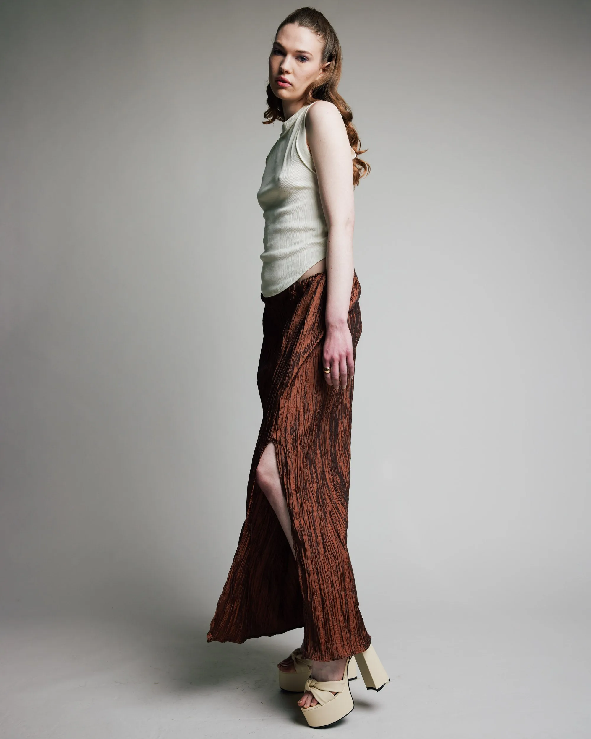 Maxi Skirt Pleated Chocolate Taffeta by Madeline Marie