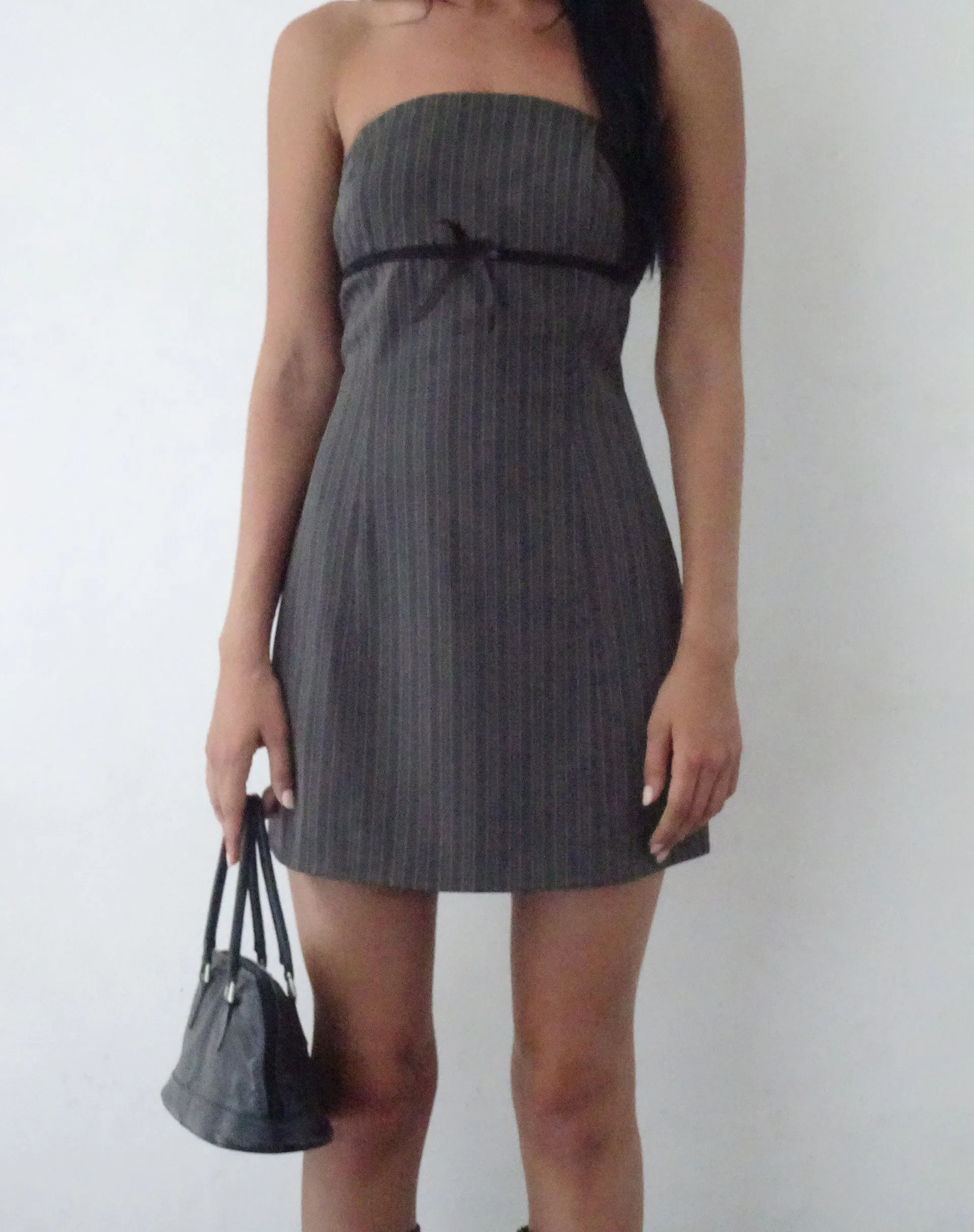 Merila Bandeau Mini Dress in Pinstripe Grey