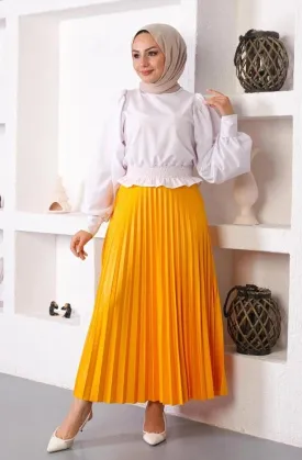 Mustard Yellow Pleated Maxi Skirt for Women | Vibrant and Fashion-Forward