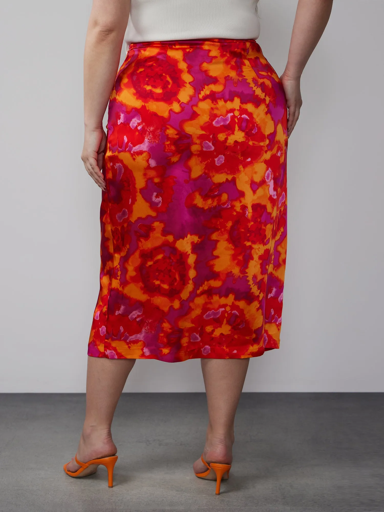 Plus Tie Dye Satin Midi Skirt