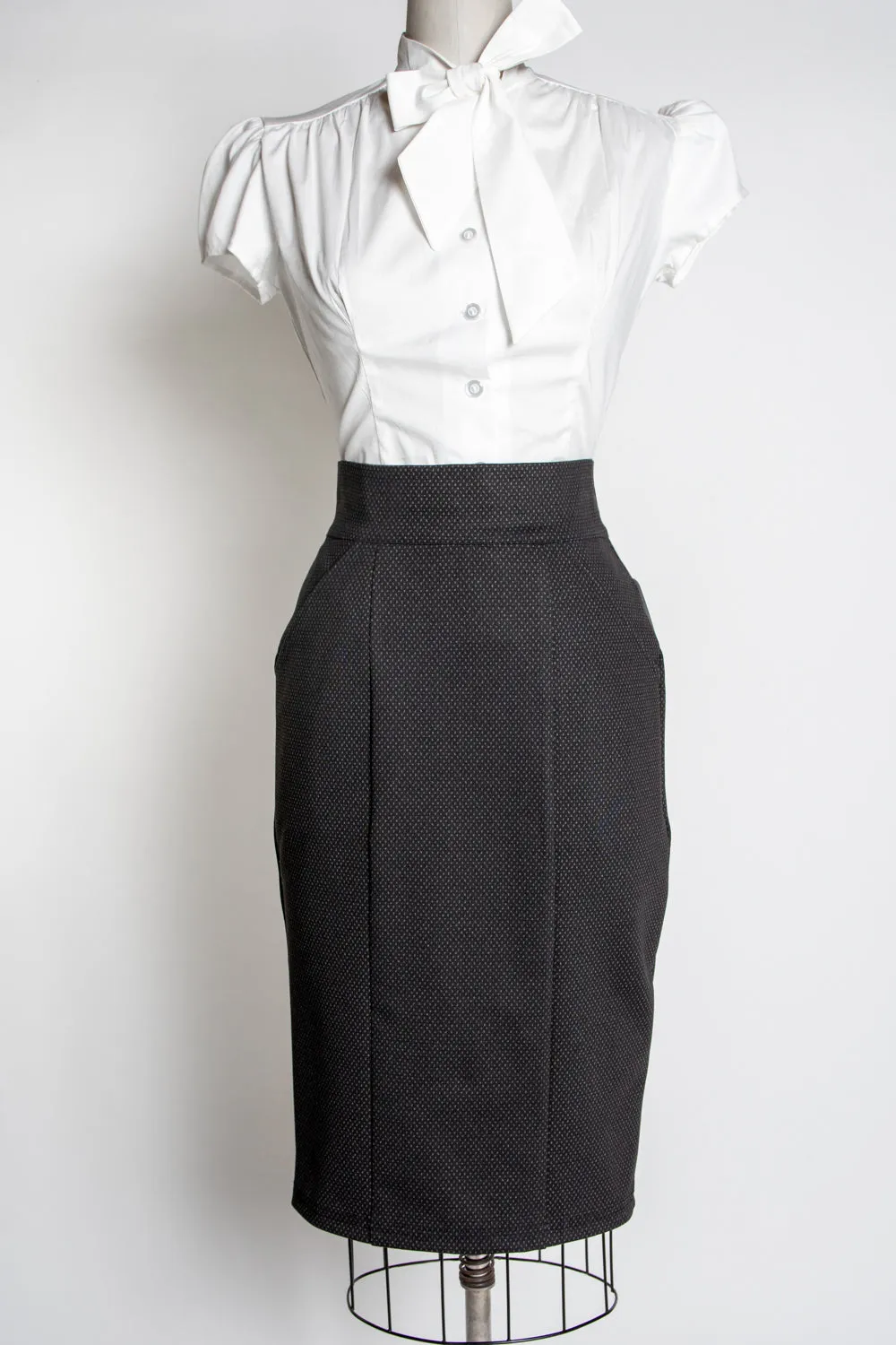 Princess Pencil Skirt - Black and Grey Pindot