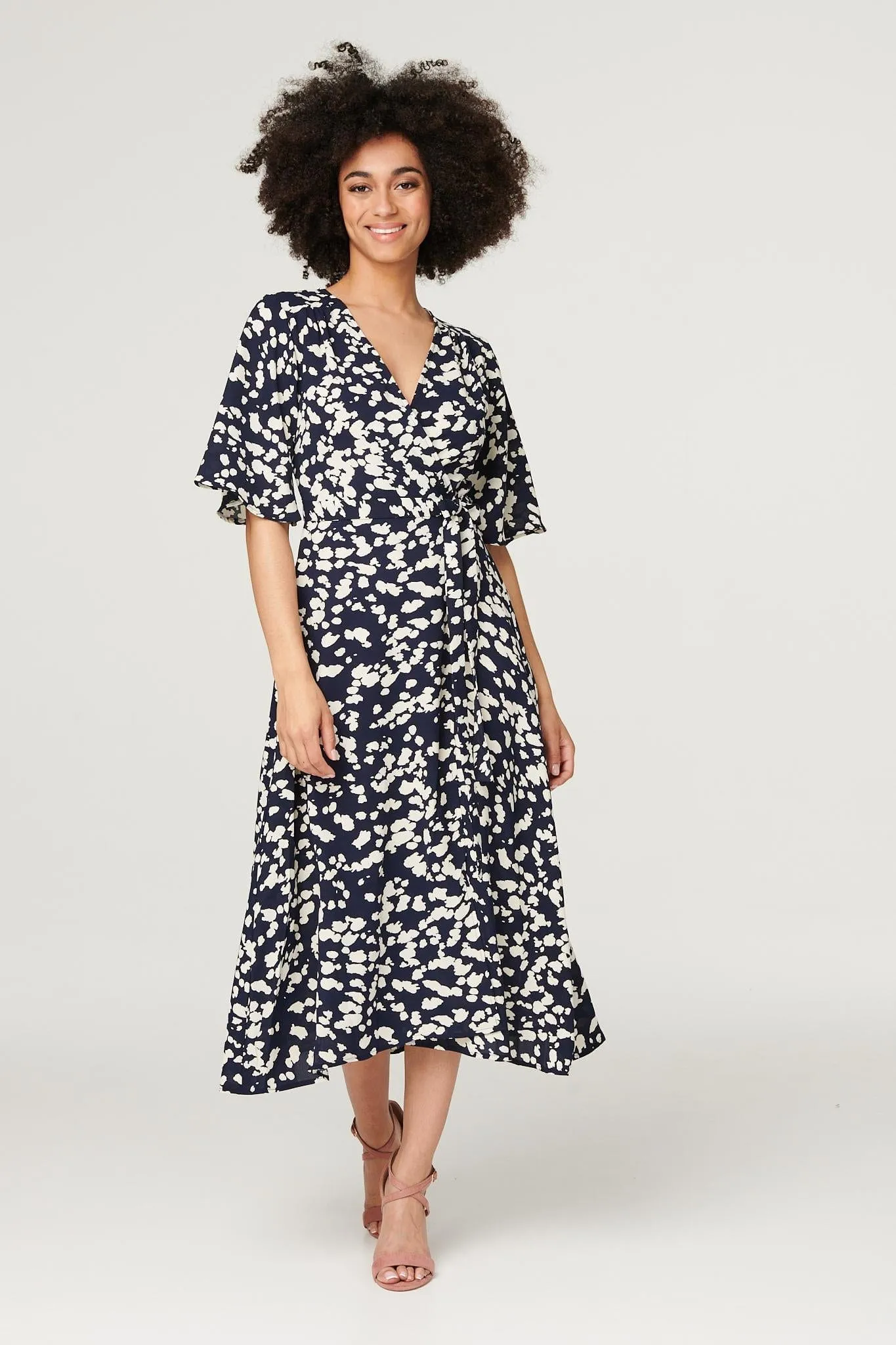 Printed Split Front Midi Dress