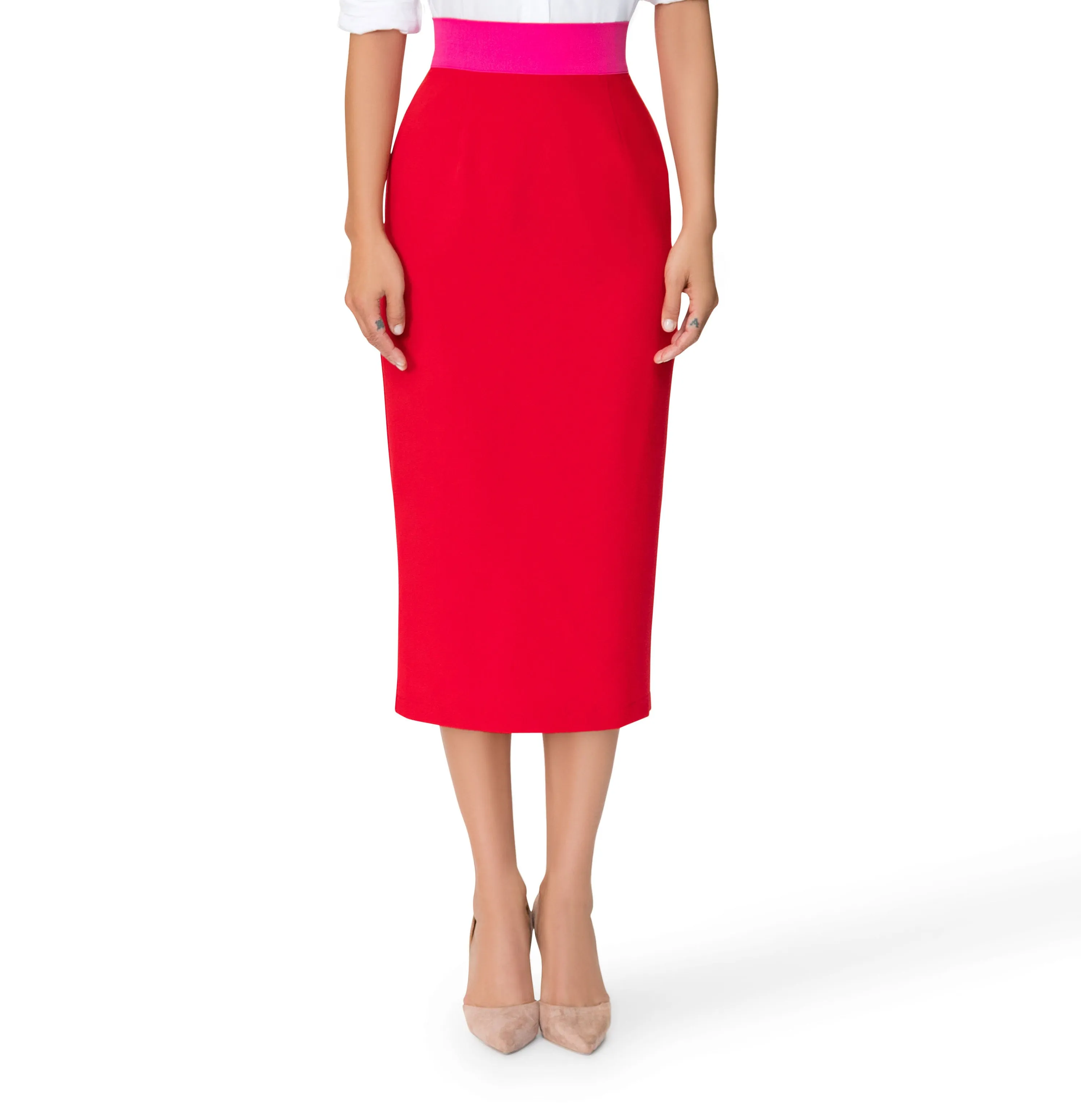 "Catherine" Color Block Waist Pencil Skirt