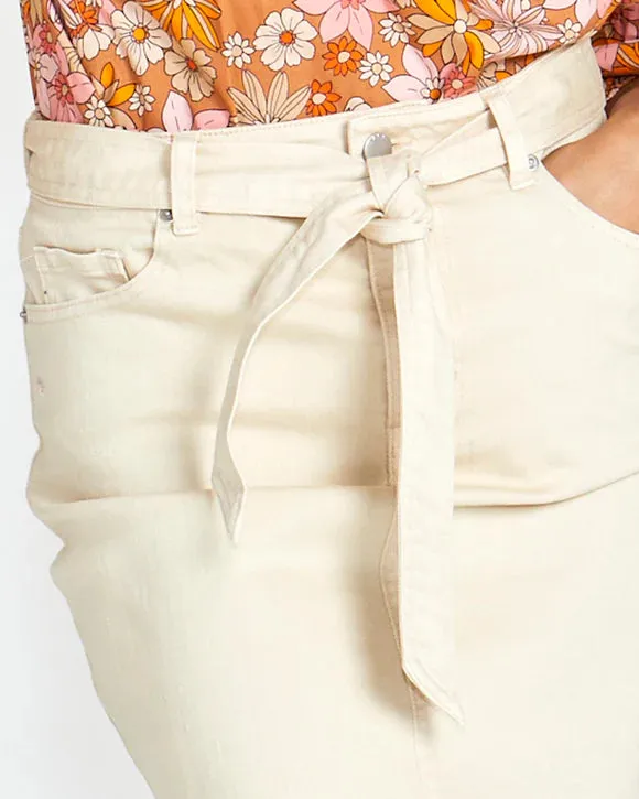 Sass Joni Belted Denim Skirt - Sand