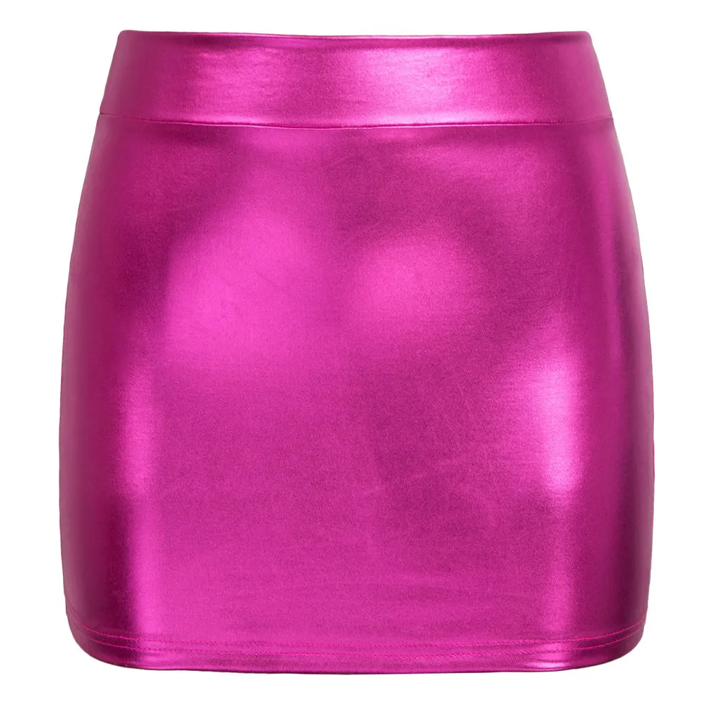 Shiny Metallic Bodycon Bandage Pencil Skirt Mini Skirt