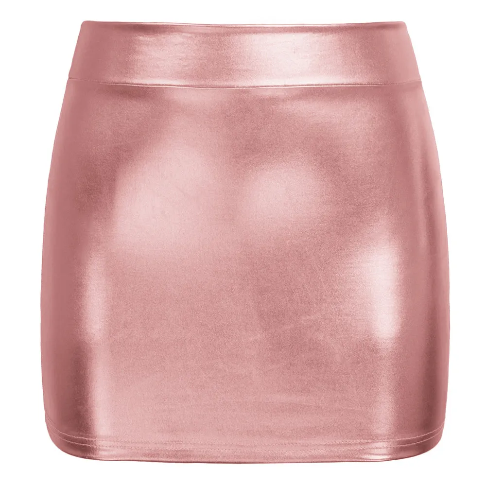 Shiny Metallic Bodycon Bandage Pencil Skirt Mini Skirt