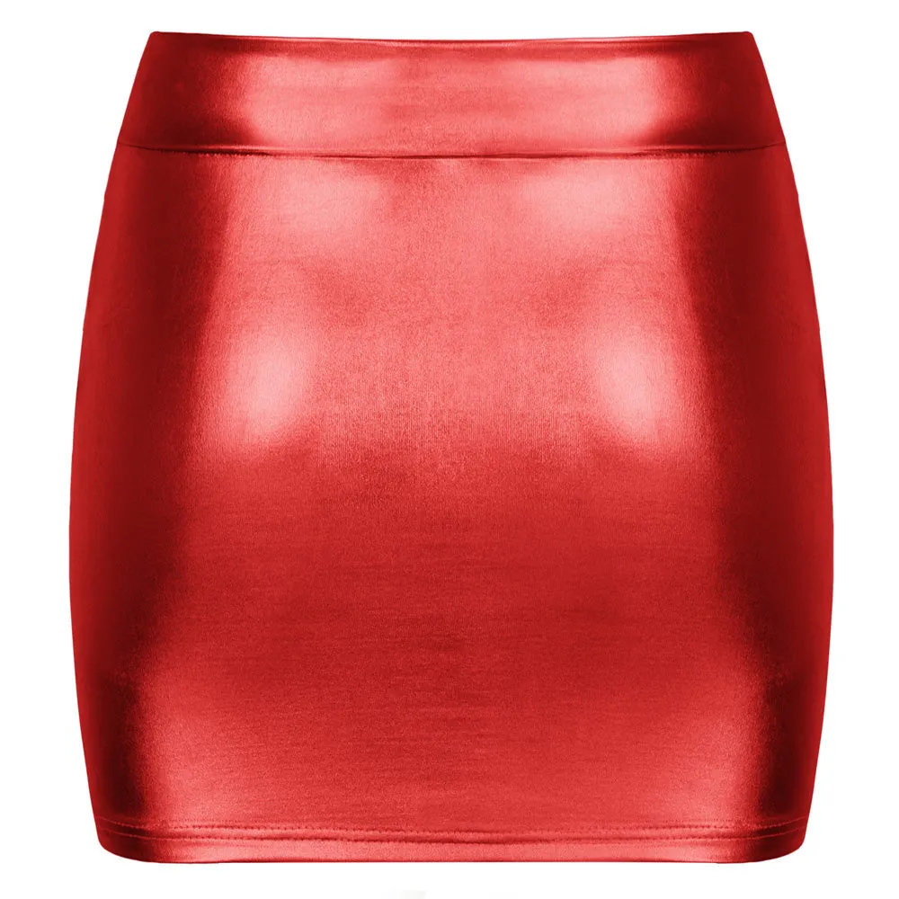 Shiny Metallic Bodycon Bandage Pencil Skirt Mini Skirt