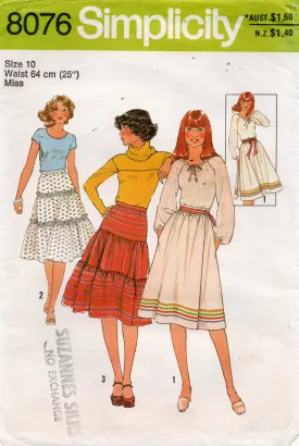 Simplicity 8076 Womens Gathered Tiered or Wrap Skirt 1970s Vintage Sewing Pattern Size 10 or 12