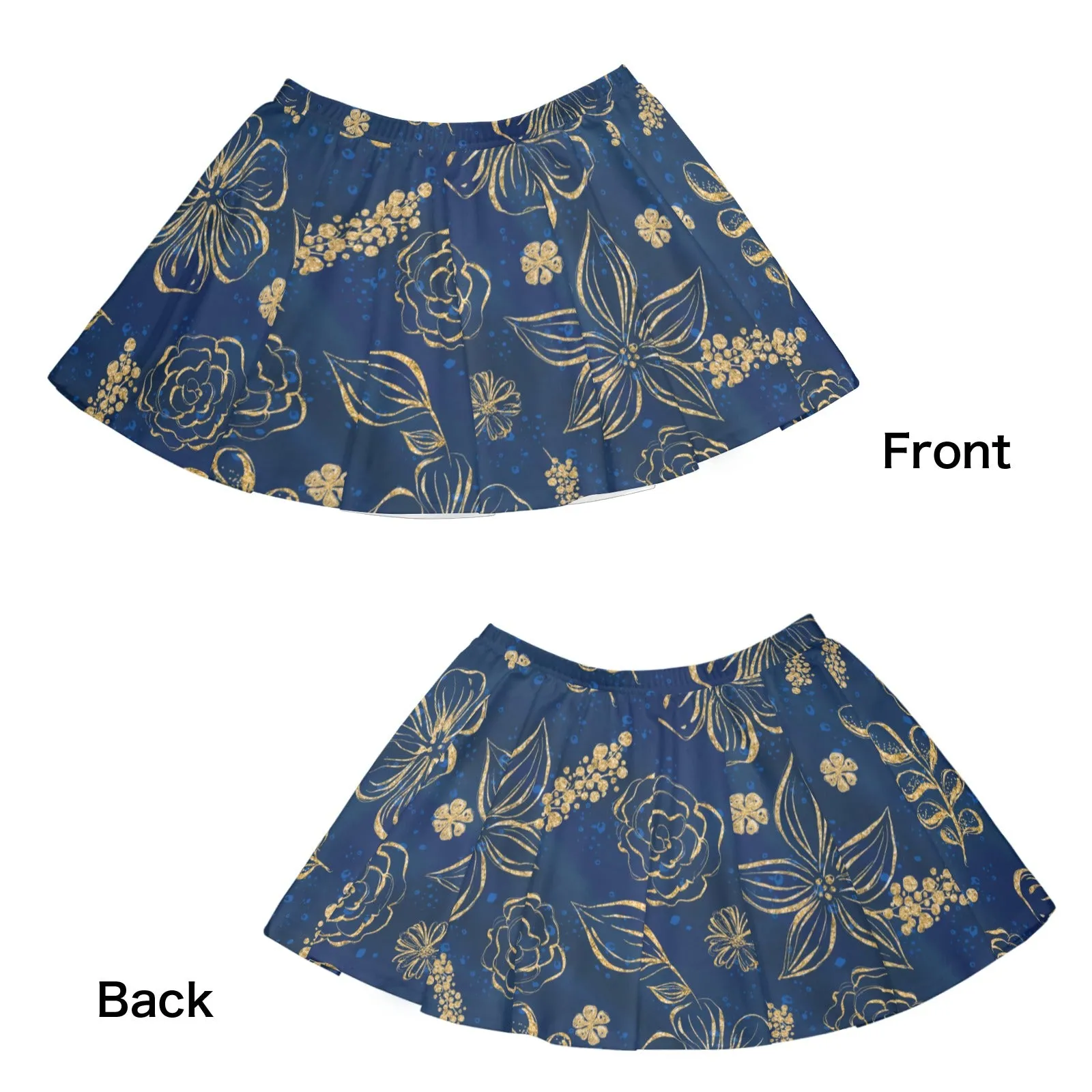 Skater Skirt Blue & Gold Floral Skater Skirt (Model D69)