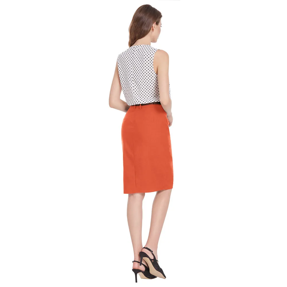 Solid Color Slim Belt Bodycon Pencil SkirtKnee Length Skirt