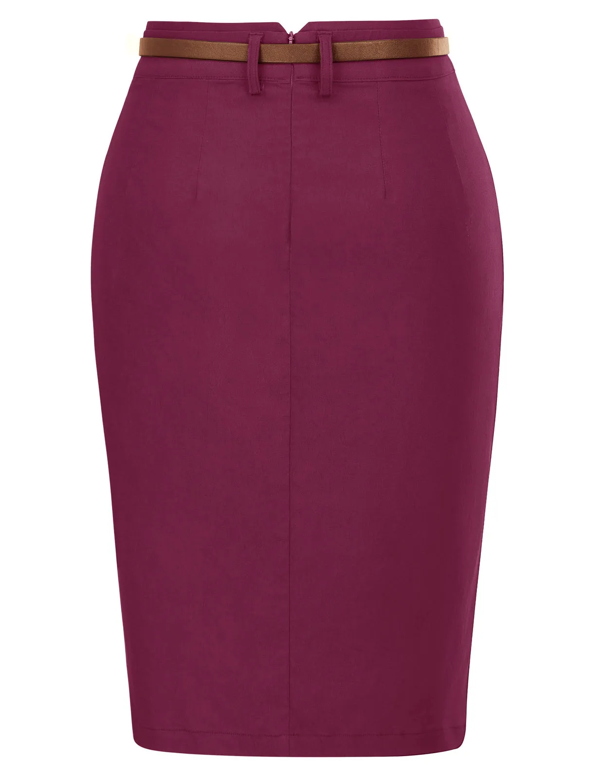 Solid Color Slim Belt Bodycon Pencil SkirtKnee Length Skirt