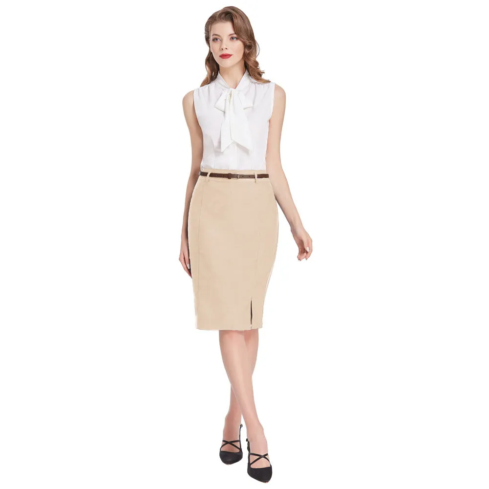 Solid Color Slim Belt Bodycon Pencil SkirtKnee Length Skirt