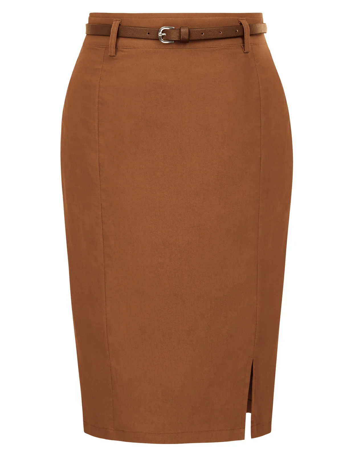 Solid Color Slim Belt Bodycon Pencil SkirtKnee Length Skirt