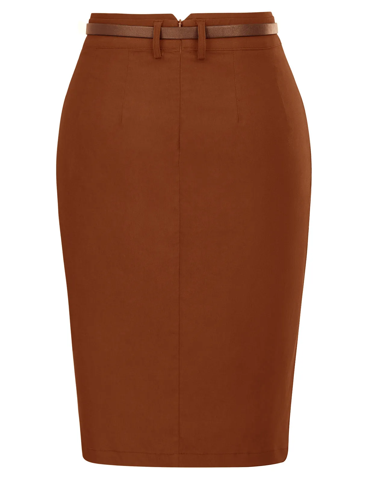 Solid Color Slim Belt Bodycon Pencil SkirtKnee Length Skirt