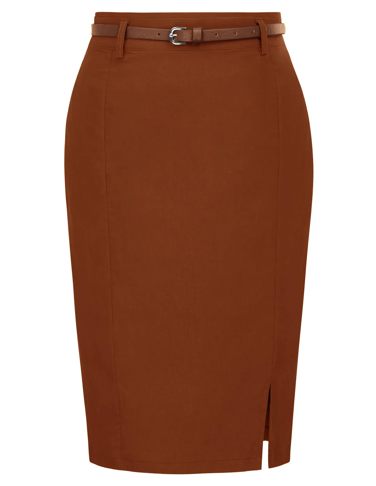 Solid Color Slim Belt Bodycon Pencil SkirtKnee Length Skirt