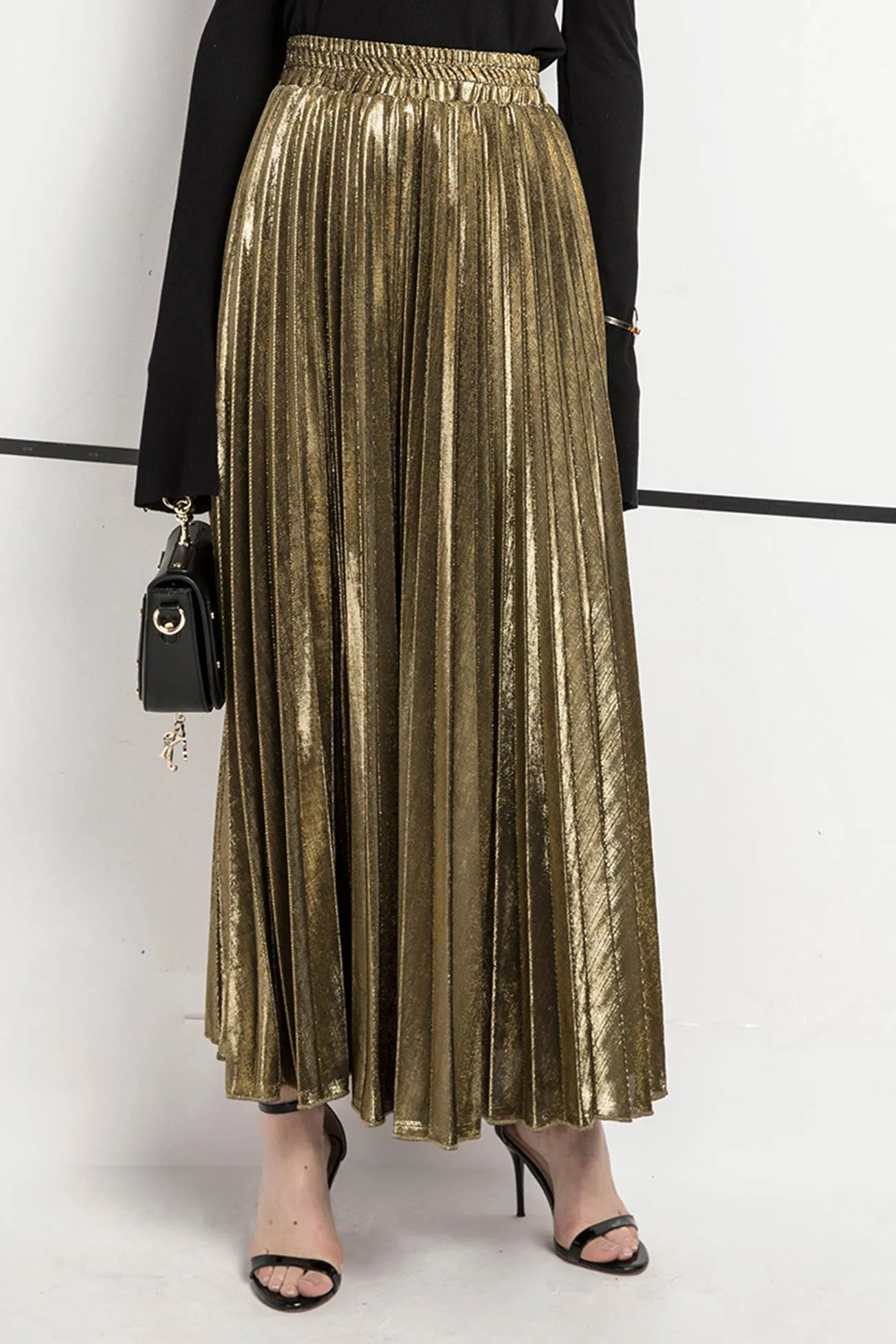 TastyHottie - Glitter Pleated Midi Skirt