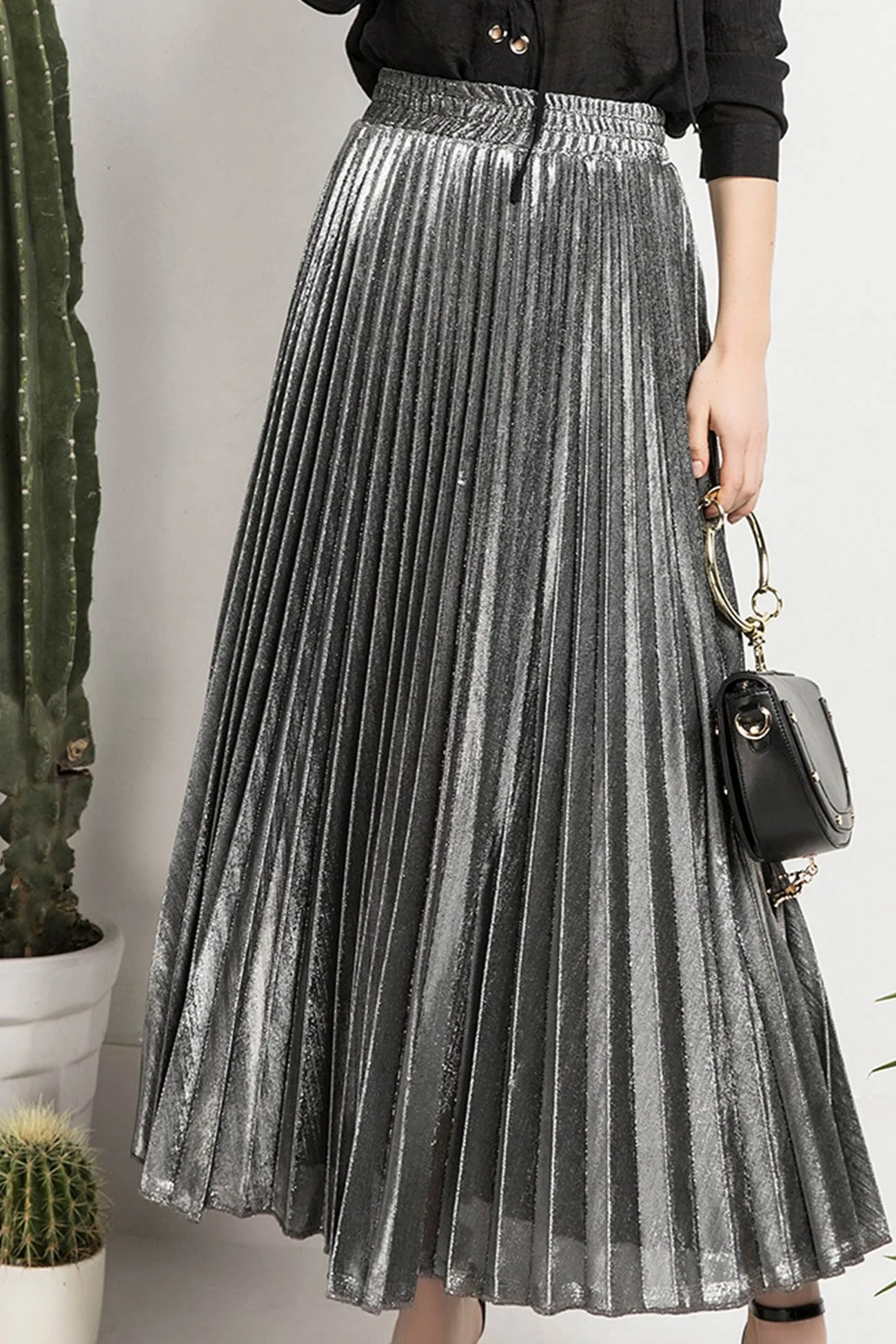 TastyHottie - Glitter Pleated Midi Skirt