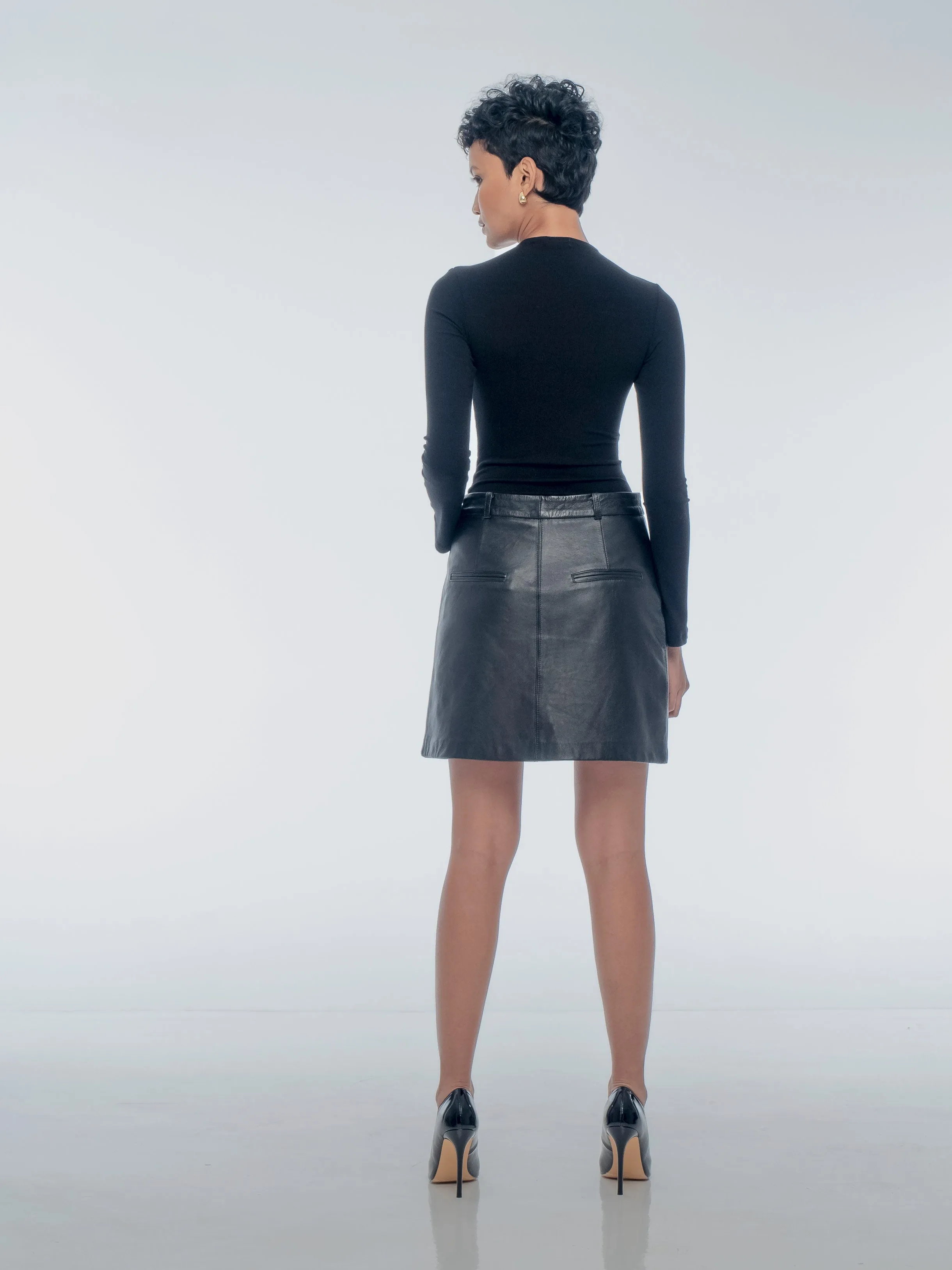 TAYLAH LEATHER MINI SKIRT - BLACK SAMPLE