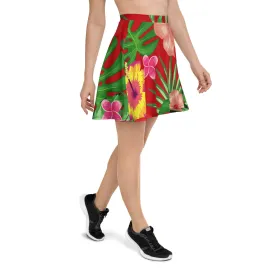 TROPICAL FLORAL RED SKATER SKIRT