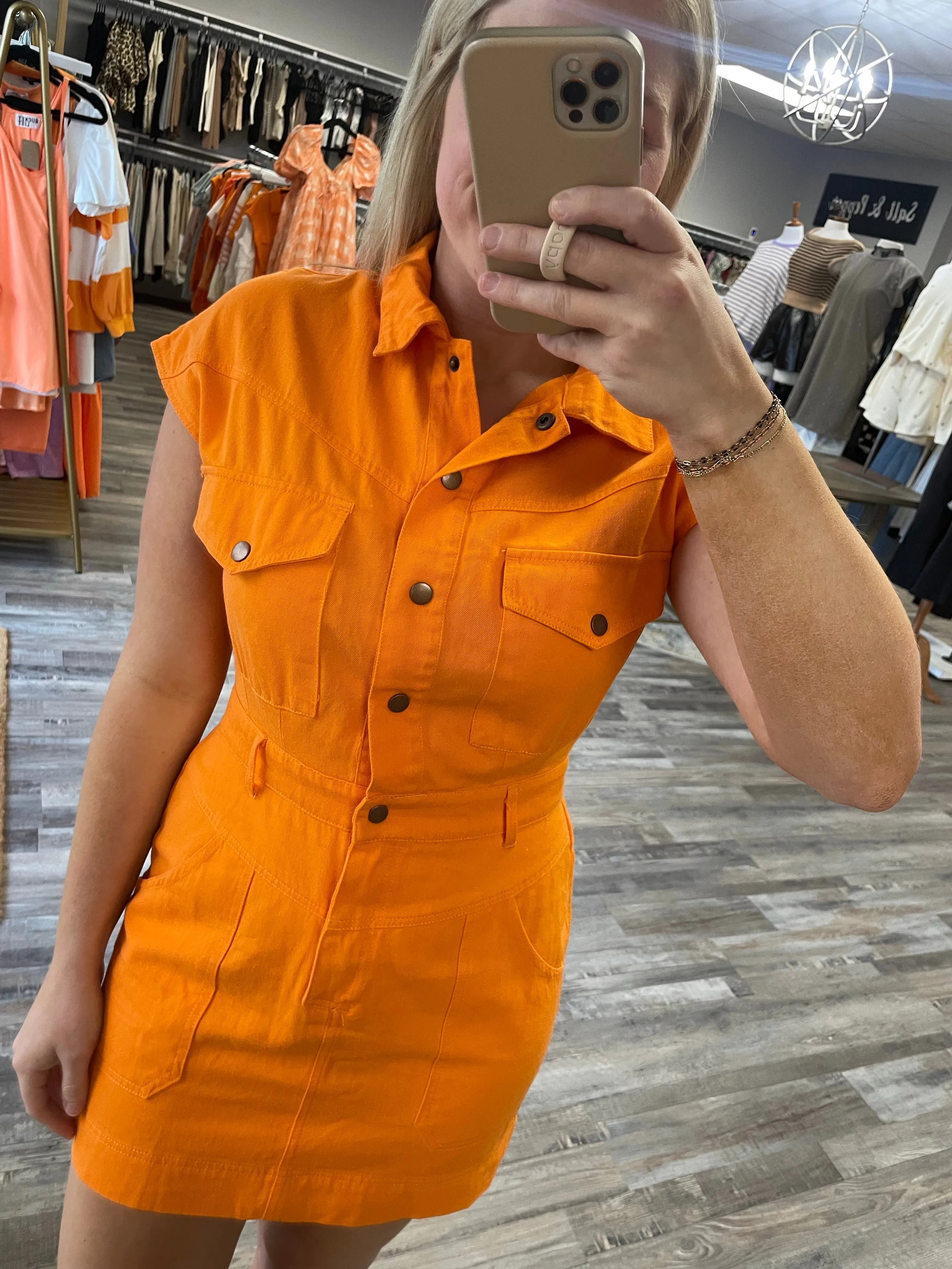 Utility Collared Dress - Orange