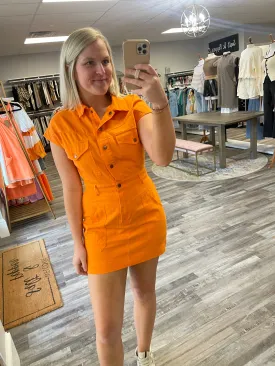 Utility Collared Dress - Orange