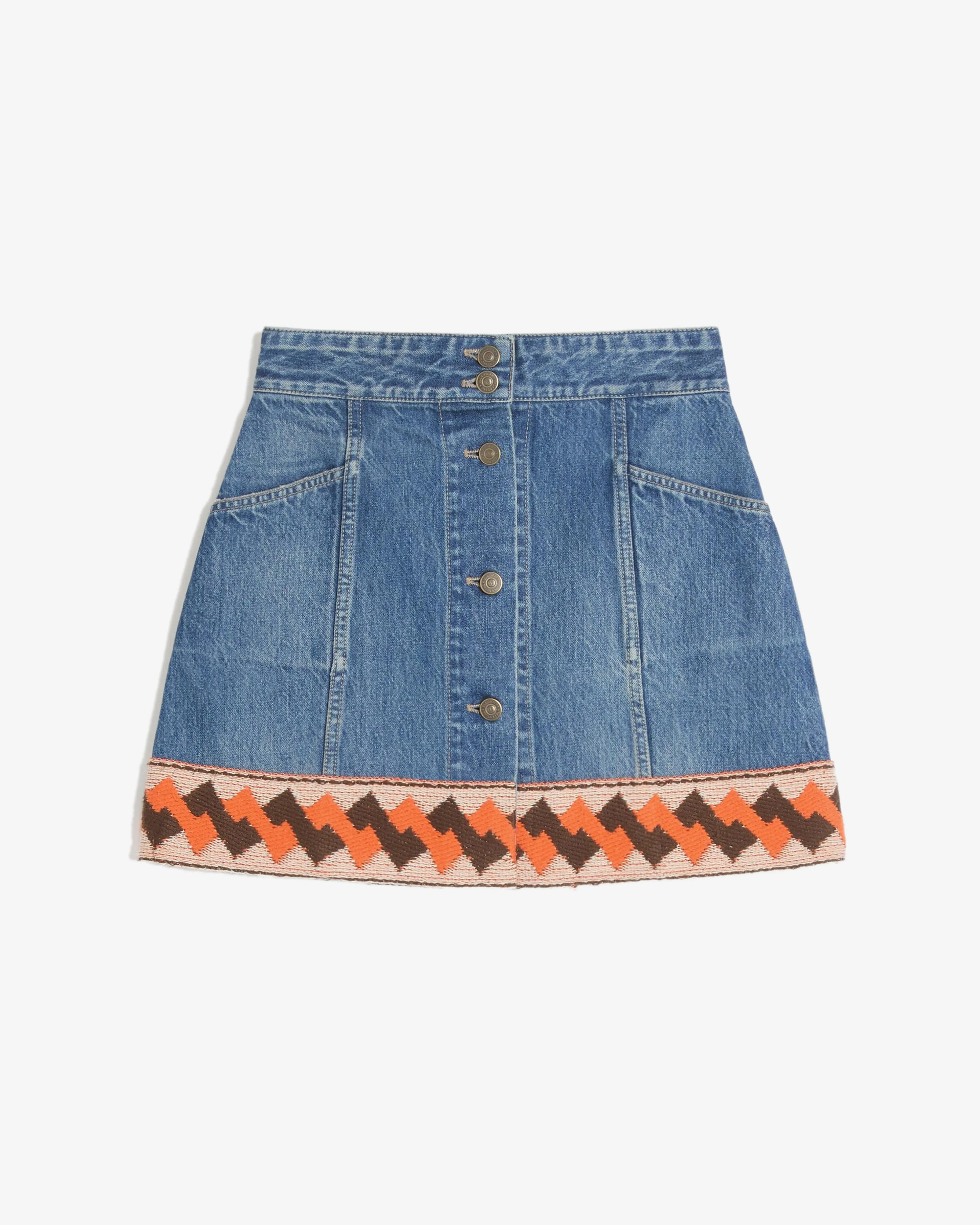 Valentino - Women's Jacquard-Trim Denim Skirt - (Denim)