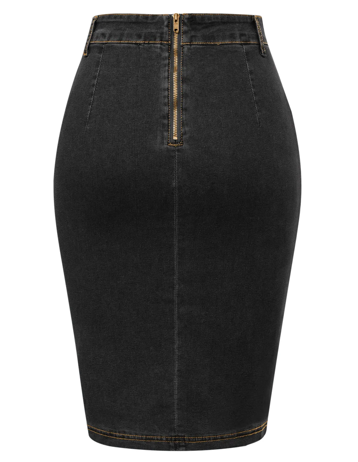 Vintage Jean Skirt with Belt High Waist Ruched Front Bodycon Skirt