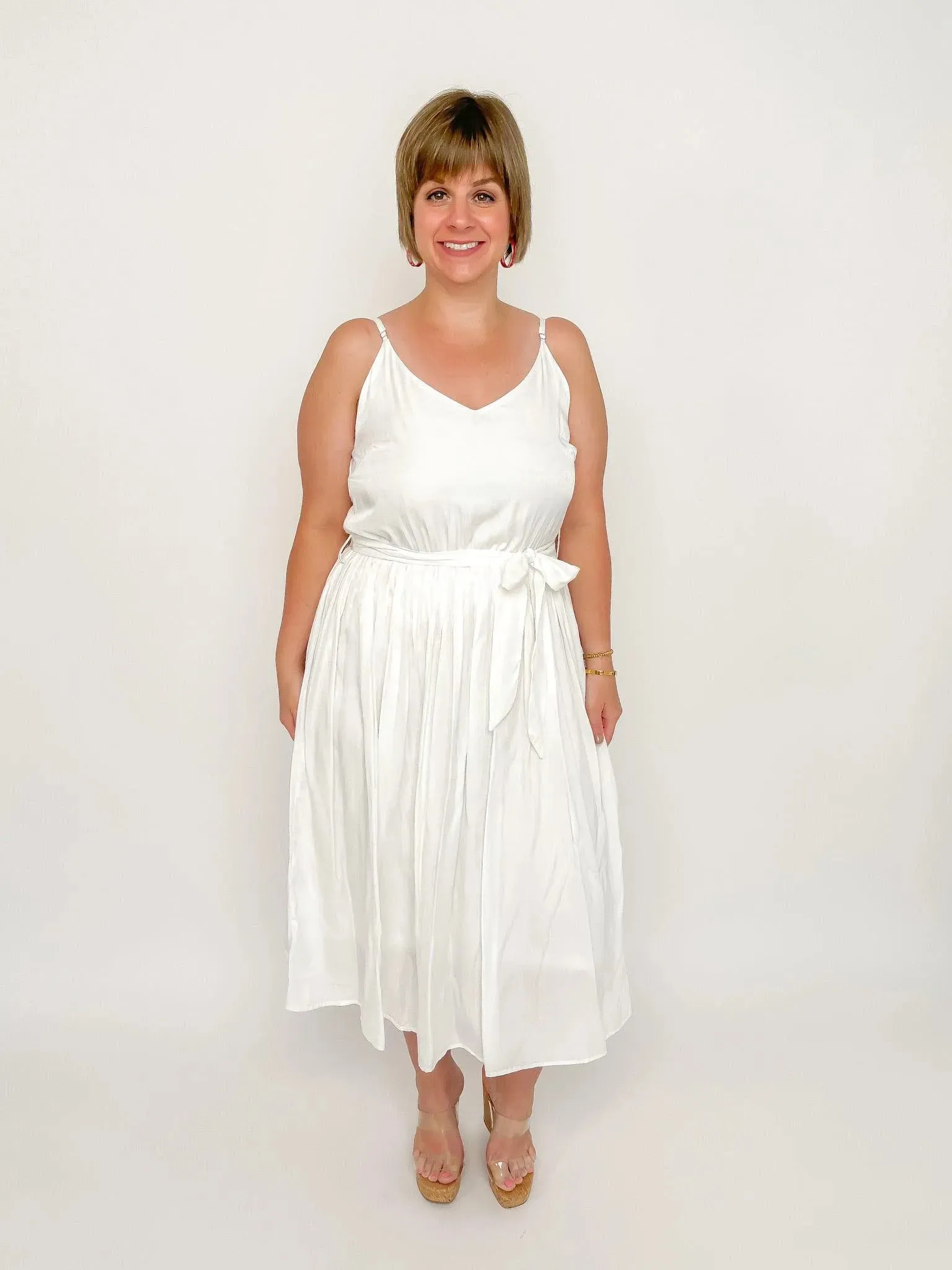 White Pleated Midi Dress