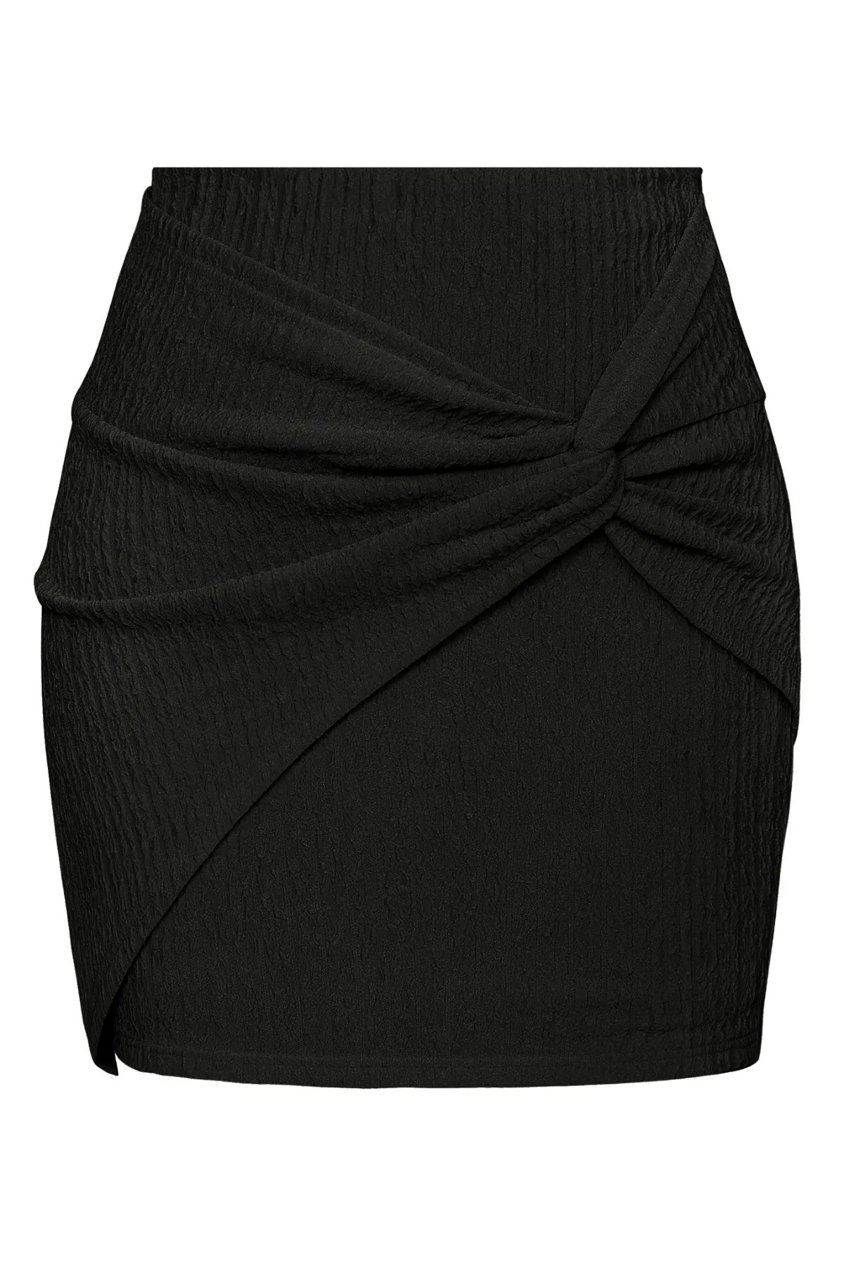 Women Knotted Front Skirt Elastic Waist Mid-Thigh Length Bodycon Skirt