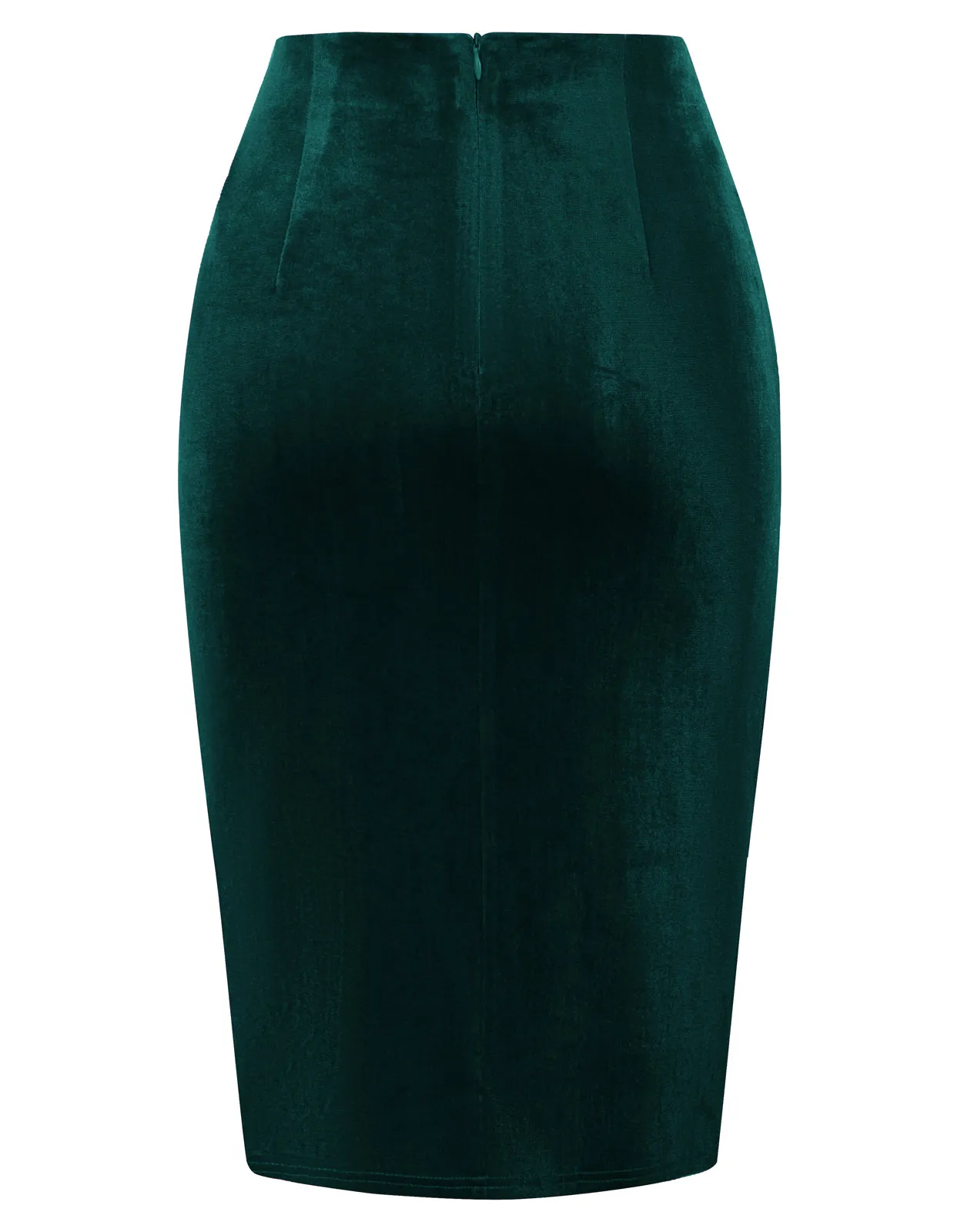 Women Wrap Hem Velvet Skirt Elastic Waist Below Knee Ruched Bodycon Skirt