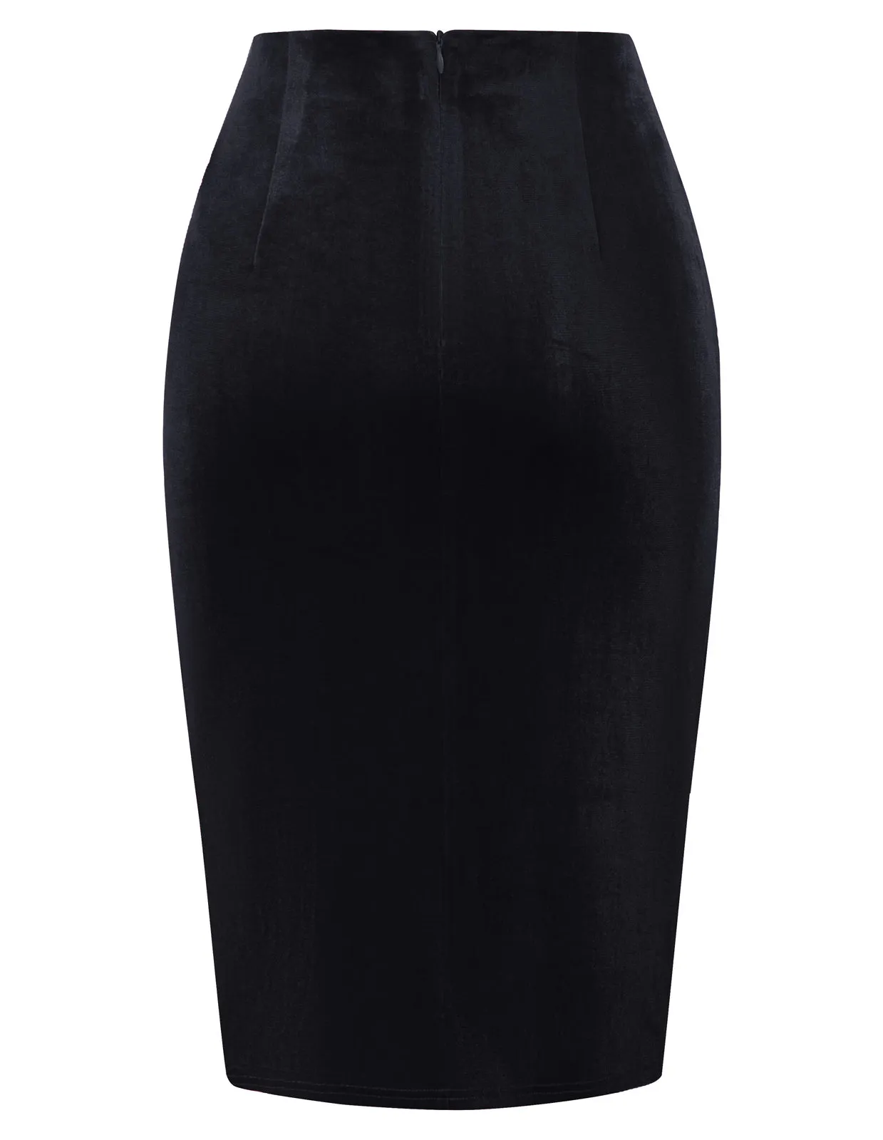 Women Wrap Hem Velvet Skirt Elastic Waist Below Knee Ruched Bodycon Skirt