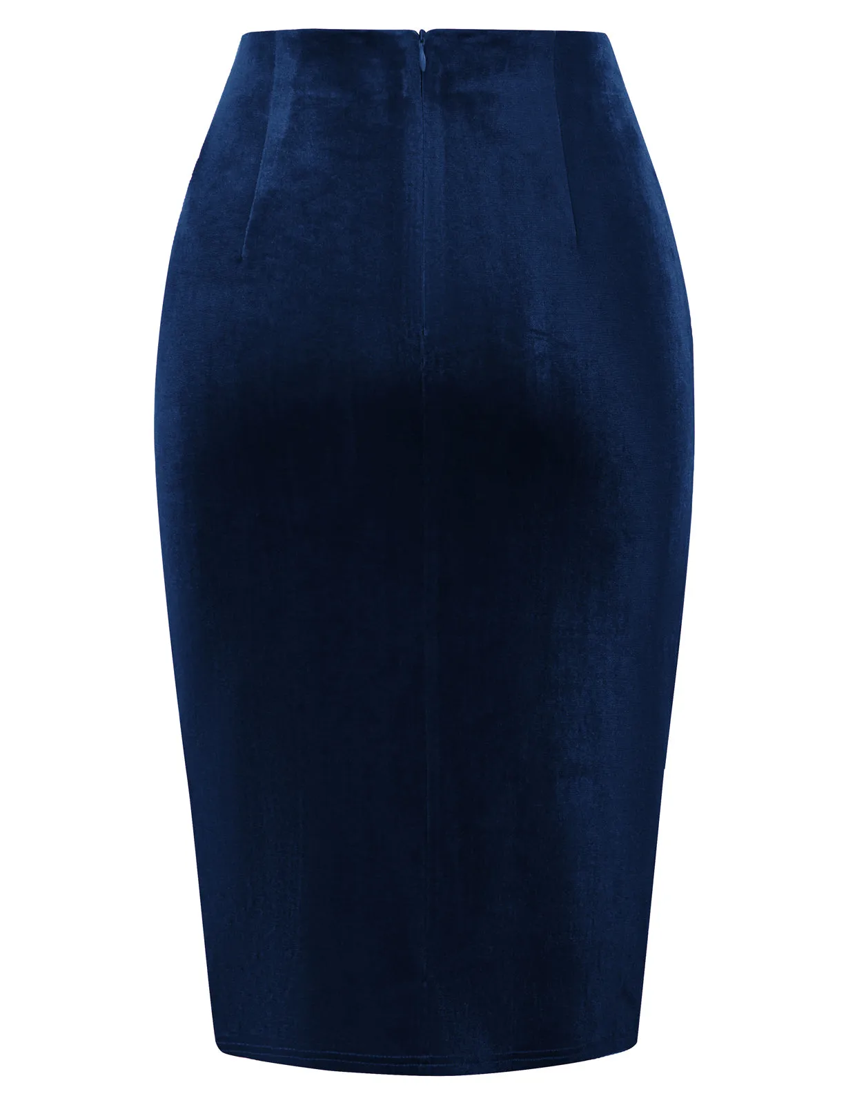 Women Wrap Hem Velvet Skirt Elastic Waist Below Knee Ruched Bodycon Skirt