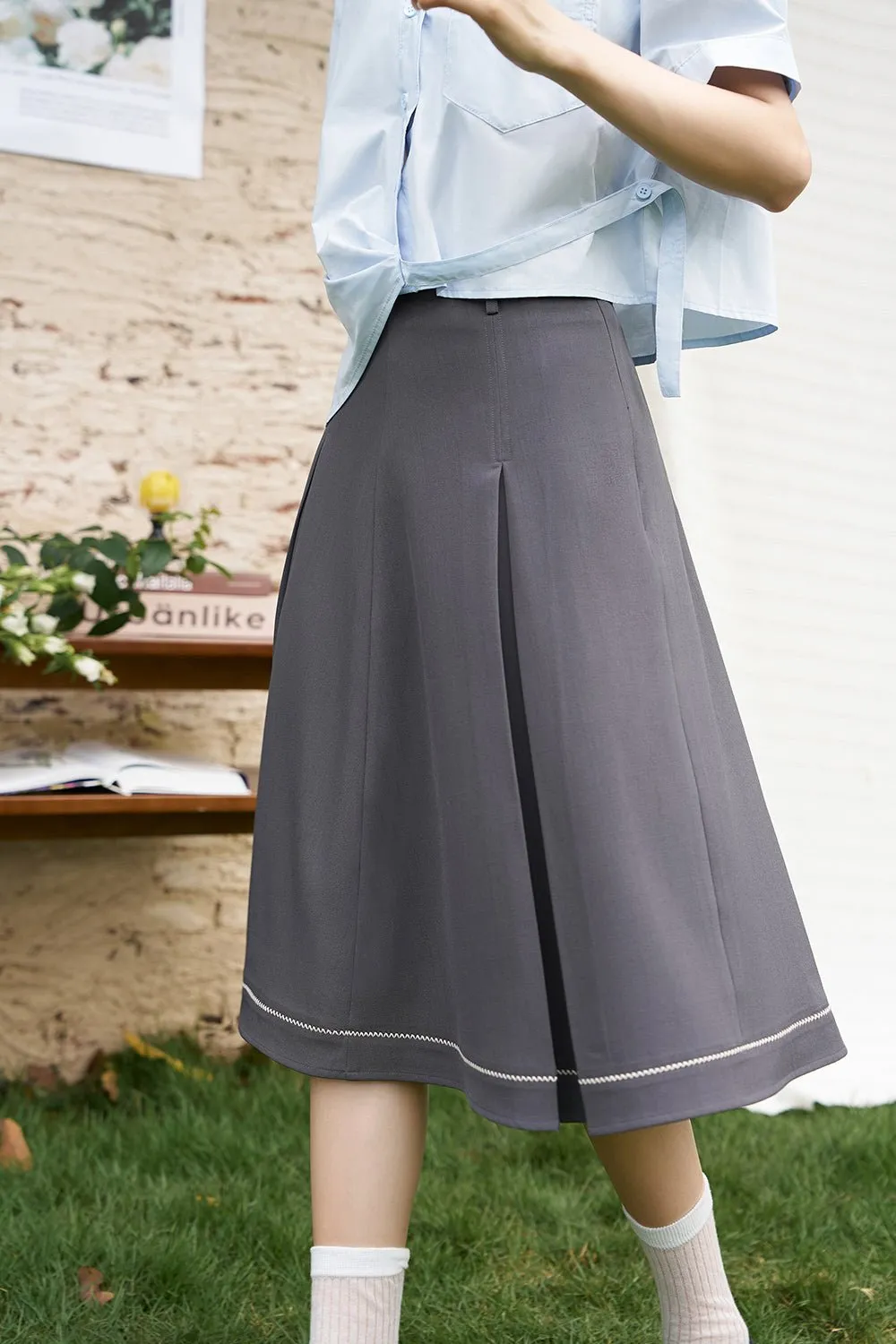 Women's High Waist Midi Pleated Skirt