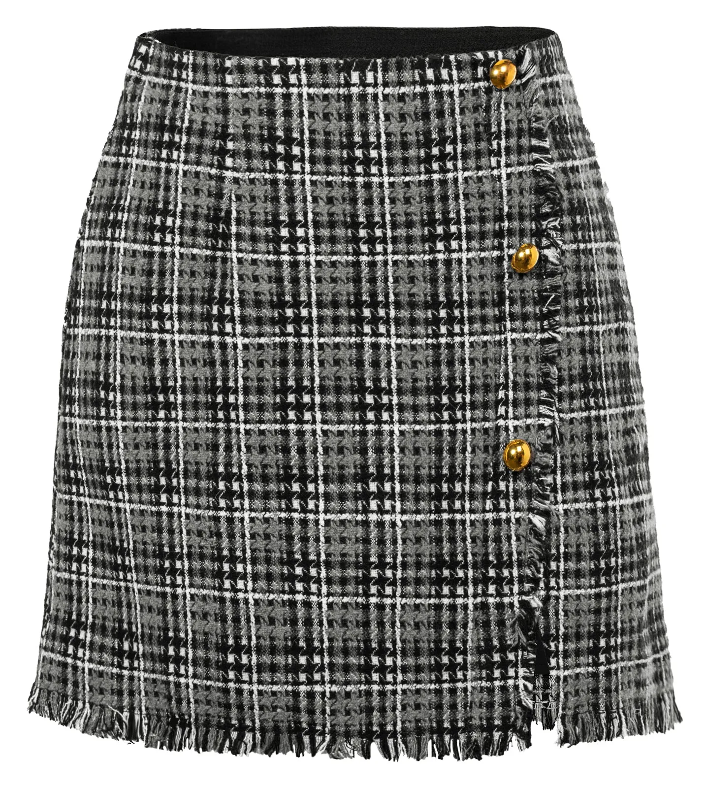 Women's Plaid Tweed Skirt High Waist Button Front Split Bodycon Pencil Mini Skirts