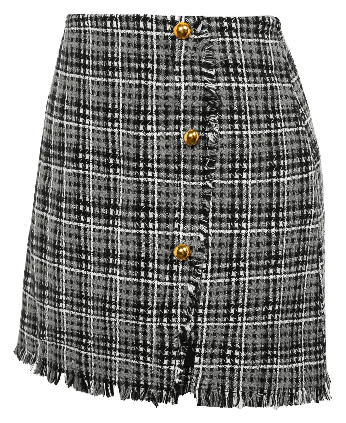 Women's Plaid Tweed Skirt High Waist Button Front Split Bodycon Pencil Mini Skirts