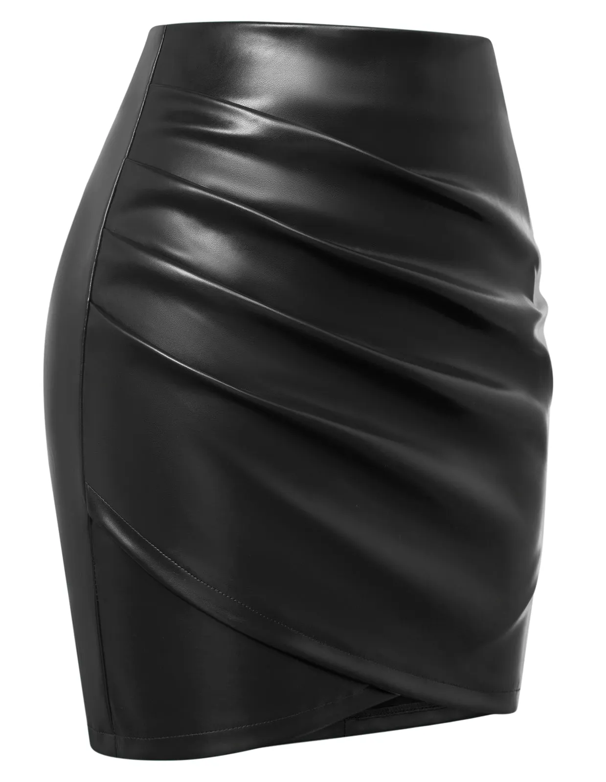 Women's Ruched Skirts Elastic High Waist Wrap Slim Fit Bodycon Pencil Mini Skirt