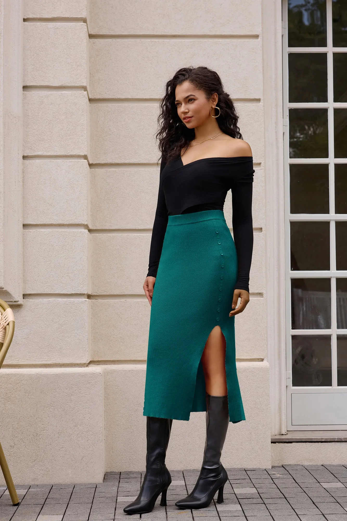 Women's Skirts 2023 Ribbed Elastic High Waisted Long Mermaid Stretch Bodycon Midi Skirts with Slit